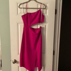 Lulus Flawless Attitude Fuchsia Asymmetrical Cutout Midi Dress